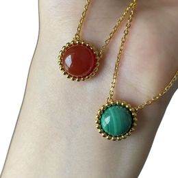 Van-Clef & Arpes Necklace Designer Luxury Fashion Women Original Quality Pendant Necklaces V Gold High Version Malachite Red Agate Transit Bead Lucky Round