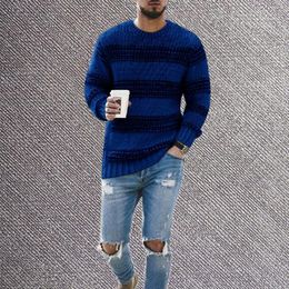 Men's Sweaters Casual Pullover Sweater Striped Round Neck Knitted Autumn Winter Long Sleeve Warm Thickening Clothing For Man