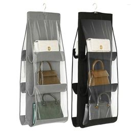 Cosmetic Bags 6 Pocket Hanging Purse Organiser Multipurpose Handbag Storage Shelf Transparent 360 Degree Rotating Hook For Living Room