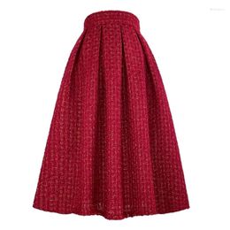 Skirts 2024 Winter Celebrity Style Korean Aesthetic Vintage Elegant Red Tweed High Waist Long Skirt Luxury Fashion Year Festival