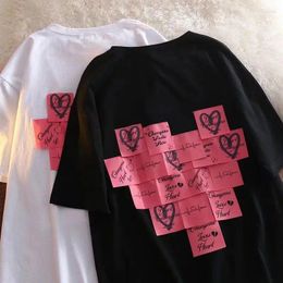 Women's T Shirts DAYIFUN Women T-shirt Summer Love Convenience Sticker Splice Design Couple Tshirt Cotton Tshirts Loose Casual Short Sleeve