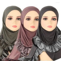 Ethnic Clothing Latest Women Muslim Ruffled Turban Stretch Neck Cover Amira Cap Islamic Hijab Shawls Arab Malaysia Headscarf Headwear
