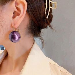 Dangle Earrings Vintage High-grade Purple Pearl Metal Buckle Fashion Temperament Light Luxury