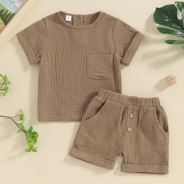 Clothing Sets Summer Soft Cotton Toddler Boys Clothes Casual Pocket Button Short Sleeve Tops Solid Colour Shorts 2PCS Kids Baby Outfits