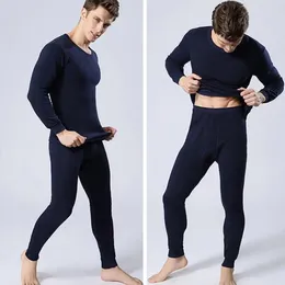 Men's Thermal Underwear Set Winter Pyjamas 2-piece Round Neck Long Sleeve Fleece Lined Base Layer Homewear For Cold