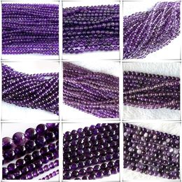 Charm Veemake Natural Amethyst Faceted Round Rondelle Edge Cube Coin Disc Beads for Jewellery Making Diy Necklace Bracelets Earrings