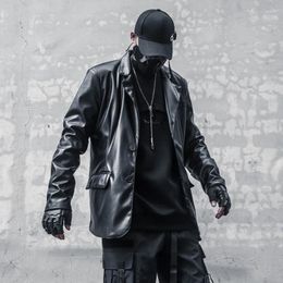 Men's Tracksuits Dark Retro Techwear Women's Loose Suit Jacket Black PU Leather High-end Fried Street
