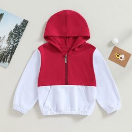 Jackets Toddler Boy Girl Fall Hood Sweatshirts Coat Contrast Colour Long Sleeve Half Zipper Winter Jacket Outwear