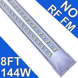 8Ft LED Shop Light Fixture - 144W T8 Integrated LED Tube Light - 6500K 144000LM V-Shape Linkable - NO-RF RM - Clear Cover - Plug and Play - 270 Degree High Output Garage usastock