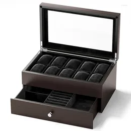 Watch Boxes Big Size Box Storage Case 10 Slots Wood Jewellery Organiser For Men Mechanical Wrist Watches Skylight Display