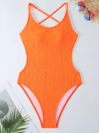 Women's Swimwear 2024 Orange Wave Backless Swimsuit Women One Piece Strappy Sexy Female Bathers Bathing Swimming Swim Suit Beachwear