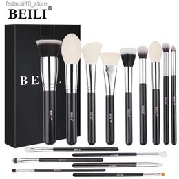 Makeup Brushes BEILI 15pcs Black Premium Goat Hair Makeup Brush Set Big Powder Foundation Blush Eyeshadow Contour Liner Make Up Brushes Tools Q240126