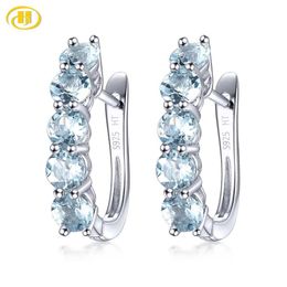 Charm Hutang Natural Aquamarine Sier Hoop Earrings Light Blue Gemstone Solid Sterling Sier Simple Earrings for Women