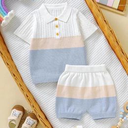 Clothing Sets 2024 Spring Summer Baby Knitted Short Sleeve Polo Shirt Striped Shorts 2pcs Boy Girl Infant Cotton Lapel Casual Knit T-shirt