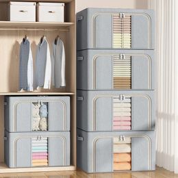 Home Clothes Storage Box Folding Steel Frame Storage Box Cotton Quilt Large Capacity Oxford Cloth Waterproof Storage Organizing 240125
