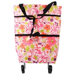 Storage Bags Foldable Shopping Trolley Tote Bag With Wheels And Pull Handle On Cart For Groceries Rolling Wheeled