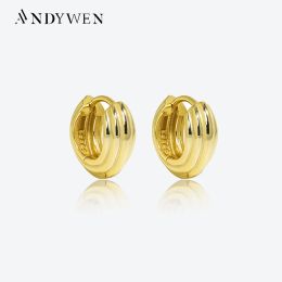 Earrings ANDYWEN 925 Sterling Silver Gold Line Thick Hoop Huggies Clips Women Luxury Jewellery Gift 2022 Rock Punk Definite Earring