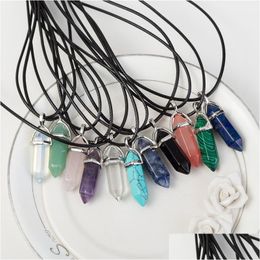 Pendant Necklaces Real Gem Pink Purple Crystal Hexagonal Pendant Reiki Point Chakra Natural Stone Pendants Necklace Women Jewellery Drop Dhkfw