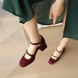 Dress Shoes Stylish Chunky Heels Mary Jane Women's Comfortable Square Head Flat Hollow Simple Sexy Classic Heel Work