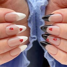 False Nails 24pcs French Simple Fake Ins White Black Edge Nude Colour Heart Nail Tips Almond Stick On Patch For Girl Lady