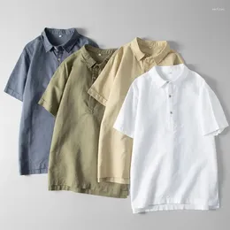 Men's Polos Summer Men Cotton Linen Shirts Polo T Shirt For Business Social Short Sleeve Casual Top Formal Blouses Male Clothes