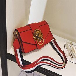 Designer- Handbags Purses Broad Shoulder Strap Lady Bag Stylish Metal Lion Head Decorated Cross Body Small Square Bag Women BagsY281I