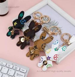 desigenr Jewellery Designer Key Rings Rabbit PU Leather Keychains Purse Pendant Car Keyring Chain Charm Brown Flower Mini Bag Tassel Gift for Men Women