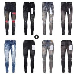 Jeans viola da uomo di lusso primavera e autunno nuovo marchio stampa di lettere moda sottile High Street Hip Hop sbiadito impilato taglie forti