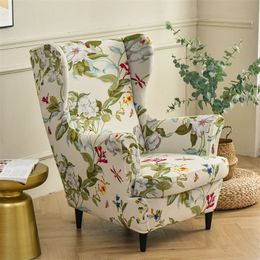 Floral Printed Wing Chair Cover Stretch Spandex Armchair Covers Nordic Removable Relax Sofa Slipcovers With Seat Cushion Covers 240119