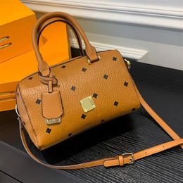 Brand Ladies Leather Mini Boston Top-Zip Shoulder Bags Totes Handbags Luxury Designer Women Brown Real Dots Small Cross Body Pillo2656