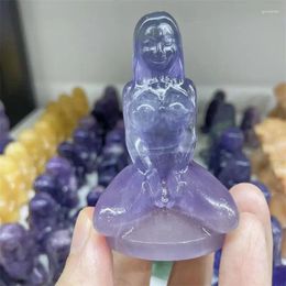 Decorative Figurines Natural Crystal Fluorite Kneeling Slave Girl Carving Healing Lucky Stone Home Decoration Gift Fashion Ornament 1PCS