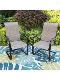 Camp Furniture 2-Piece Outdoor Patio C-spring Dining Chairs Metal Rocking Frame With Textilene Seat Gay&Black
