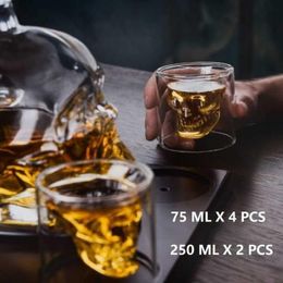4 PCS 75 Ml Wine Glasses Skull Whisky Glass Double Bottom Mug S Glass Cup for Beer Wine Mug 250 Ml Brandy Cocktail Glass Cup X0257y