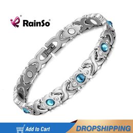 RainSo Stainless Steel Link Chain Charm Magnetic Germanium Far Infrared Bracelet For Women Fashion Femme Bangles Jewellery Gifts 240125