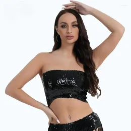 Women's Tanks 1Pc Women Fashion Sequin Decorative Tube Top Belly Dance Stage Performance Stretch Exquisite Personalised