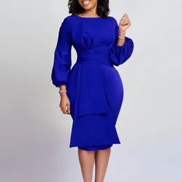 Casual Dresses Elegant Bodycon For Women O Round Full Sleeve Sheath Package Hips Mid Calf Formal Business Work Wear Vestidos Mujer