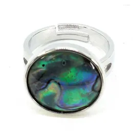 Cluster Rings Silver Plated Natural Zealand Abalone Shell Art Beads Roud Shape Seashell Adjustable Finger Party Summer Jewellery