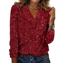 Women's Blouses Elegant Tee Shirt Top Shiny Sequin Long Sleeve Women Blouse Loose Breathable Club Party Lady