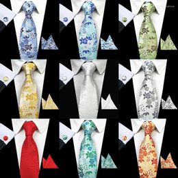 Bow Ties Classic 8CM Silk Floral Tie Set Neck Pocket Square Cufflinks For Mens Business Wedding Party Gifts