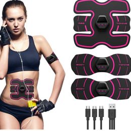 Electric Slim Belt Rechargeable EMS 6 Pcs Abdomen Belts 2Pcs Arm Fitness 10 Mode 20 Gear Intensity