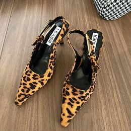 Sandals 2024 Leopard Sexy High Heels Women Summer Pointed Toe Slippers Fashion Dress Party Flip Flops Pumps Slides Zapatos Mujer