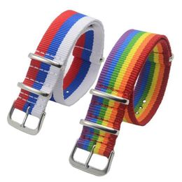 Watch Bands Pride Rainbow Watchband 18mm Nylon Strap Men Women Accessory Bracelet 20mm Watchstrap 22mm Belt 24mm Drop268F