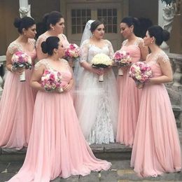 Pink Bridesmaid Dresses Chiffon Long Bridesmaid Dress Lace Beaded Gowns For Arabic Black Women Wedding Guest's Wear NR029