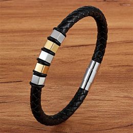 Charm Bracelets XQNI Geometric Design Stainless Steel Bracelet Magnetic Clasp Genuine Leather & Bangle For Men Bead Punk Jewelry