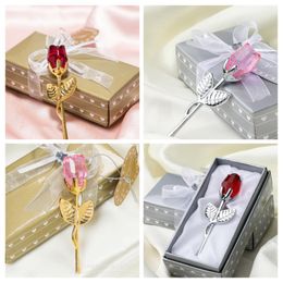 Romantic Wedding Gifts Multicolor Crystal Rose With Colourful Box Party Favours Baby Shower Souvenir Ornaments For Guest Free Shipping FMT2151