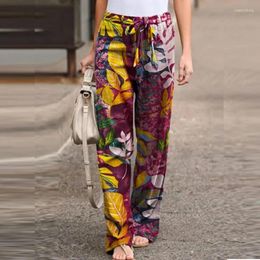 Women's Pants Vintage Women Drawstring Wide Leg Trousers Spring Autumn Fashion Floral Printed Ladies Casual Loose Long Pantalones