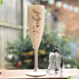 Other Event & Party Supplies New Personalised Champagne Flute White Prosecco Glass Custom Bridesmaid Wine Cup Party Acrylic Goblet Bri Dhpg8