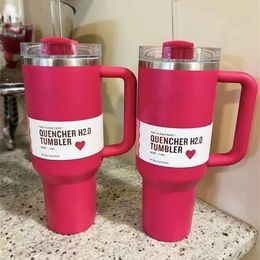 With LOGO Target Red Tumblers Cosmo Pink Flamingo Cups H2.0 40 Oz Cup With Handle And Straw Coffee Water Bottles Valentine's Gifts 240126