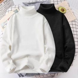 Men's Sweaters Men Sweater Turtleneck Long Sleeves Fleece Lining Ribbed Trim Knitwear Solid Color Thickened Warm Jumper Daily Clothing