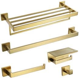 Gold Brushed Bathroom Accessories Hardware Towel Bar Rail Toilet Paper Holder Towel Rack Hook Soap Dish Toilet Brush 240123